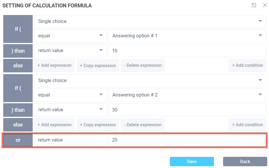 Setting the default value for the logical conditions in a formula