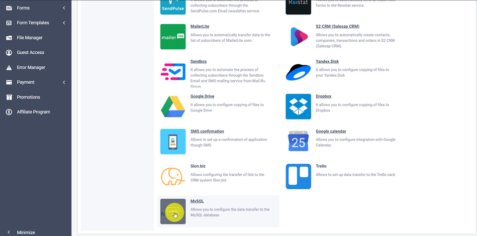 Adding the module integration with mysql database