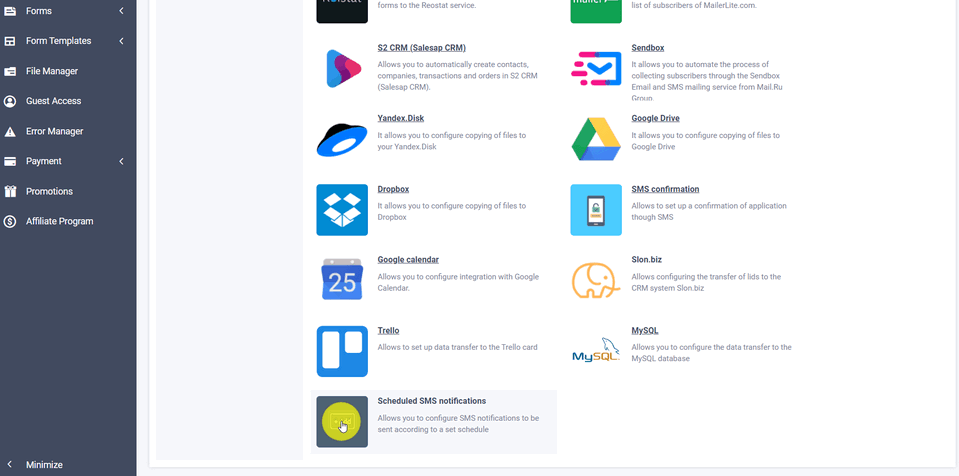 Scheduled SMS notifications