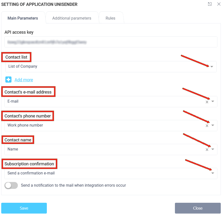 Unisender integration module 9