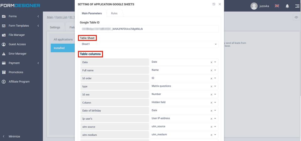 Google tables integration module 9