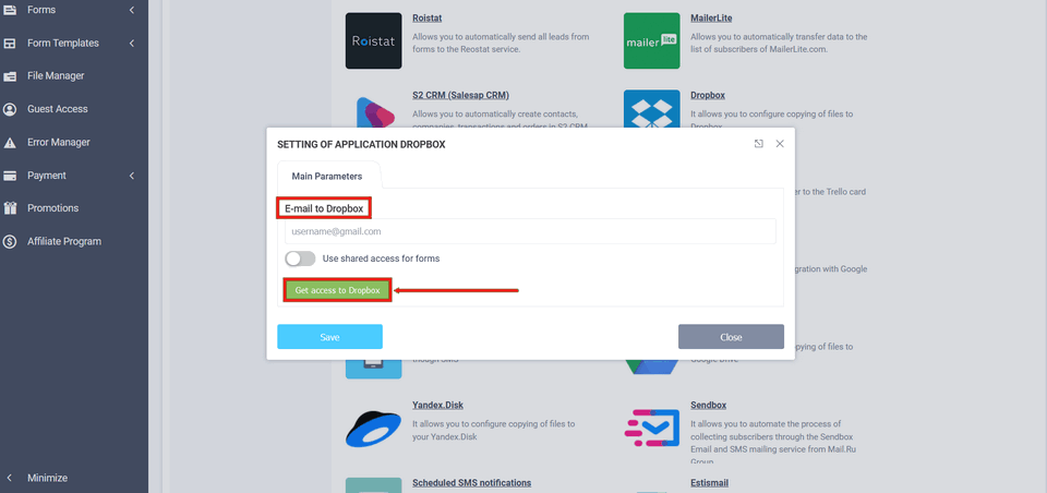 Dropbox 3 integration module