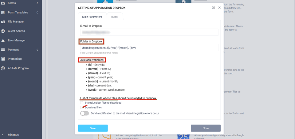 Module integration with Dropbox 7