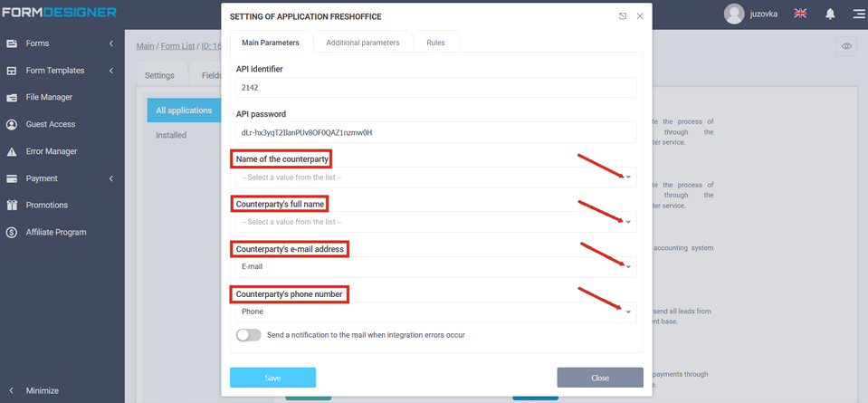 FreshOffice 8 integration module