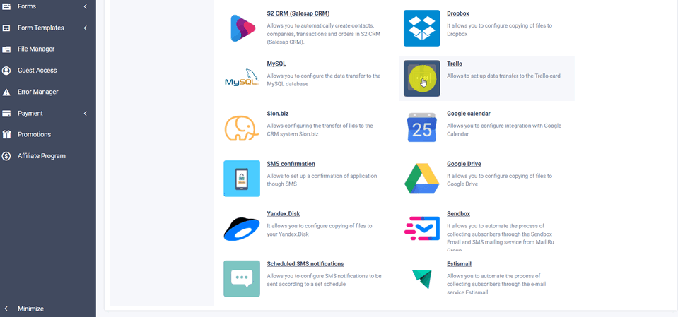 Connecting the Trello integration module