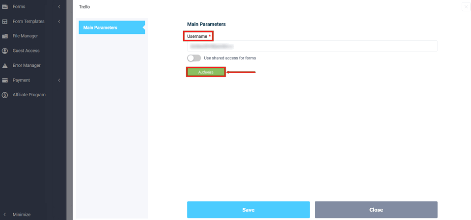 Basic Trello integration module settings