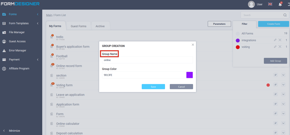 Add group to filter 2