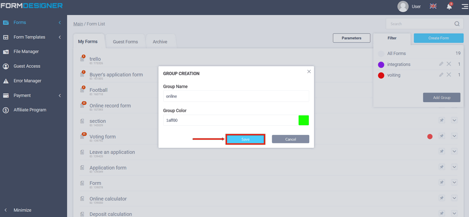 Add group to filter 5