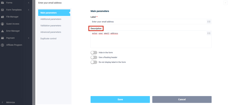 form 2 element settings