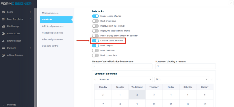 Time zone when selecting a date in the calendar 2