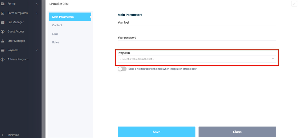 Integration of FormDesigner with LPTracker 3