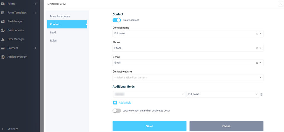 Integration of FormDesigner with LPTracker 4