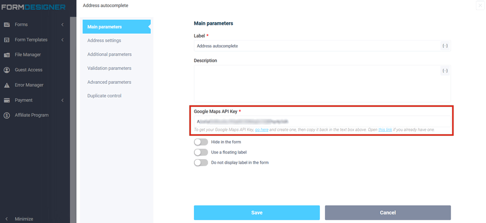 New form fiellds: Address and Google map 2