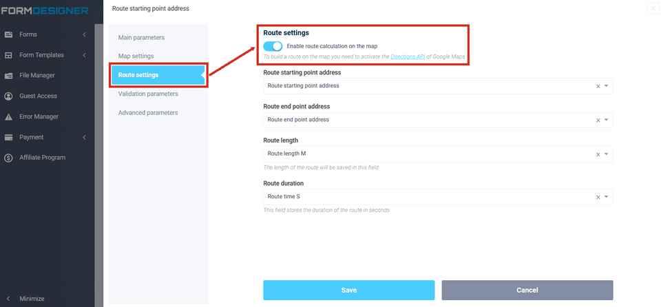 Creating a route on a Google map