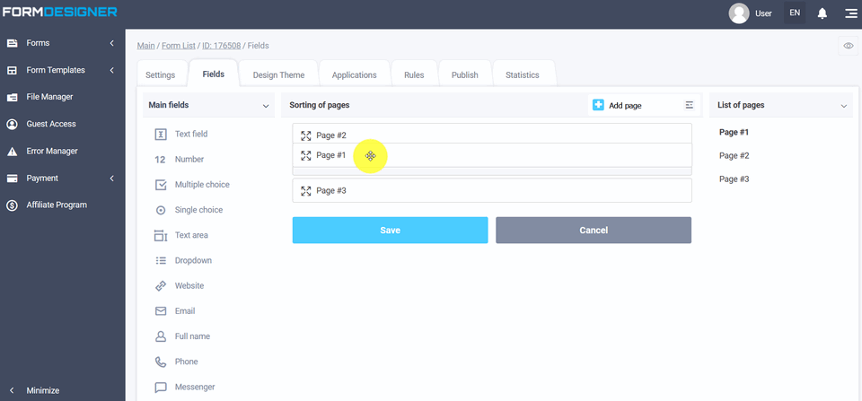 Sorting pages and fields 4