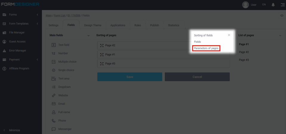 Sorting pages and fields 5