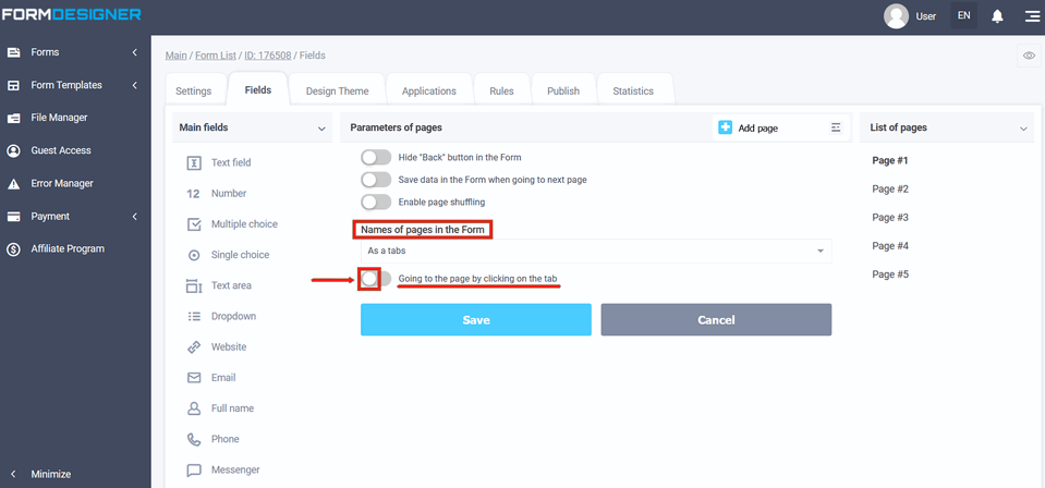 Sorting pages and fields 9