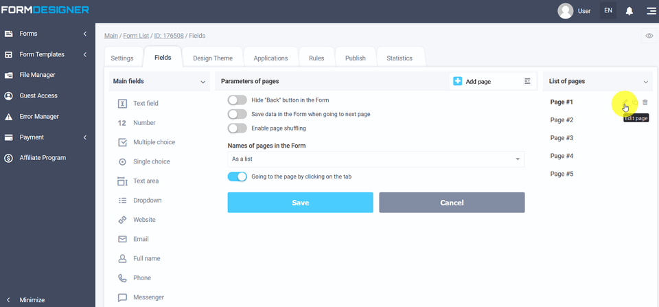 Sorting pages and fields 15