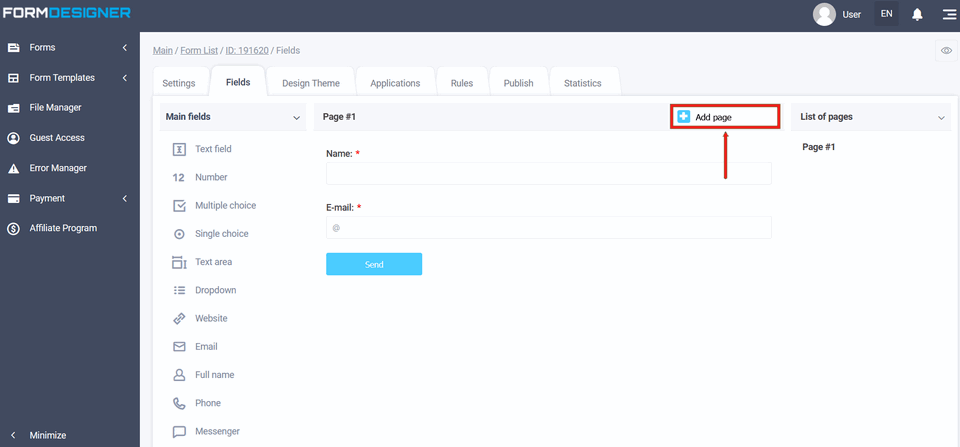 How to add a page in a form 1