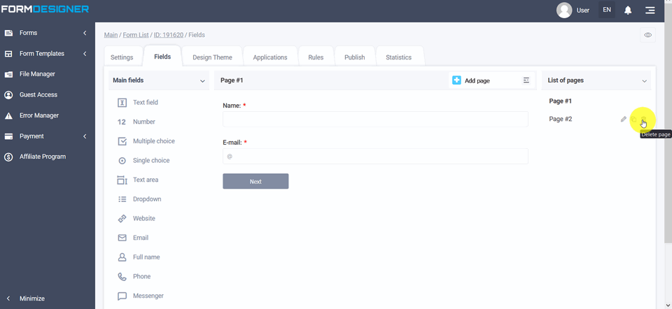 How to add a page in a form 4