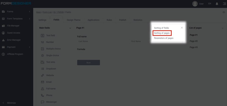 How to add a page in a form 6