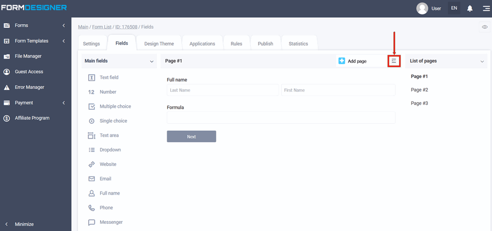 How to add a page in a form 5