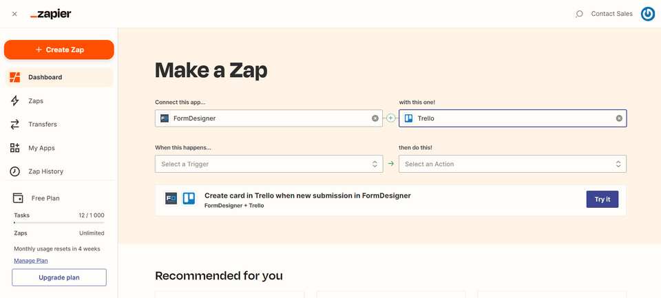 Connect FormDesigner to hundreds of other applications using Zapier 2