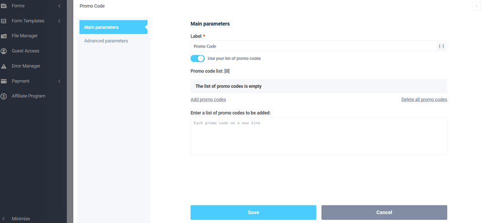 New form field "Promo code" 3