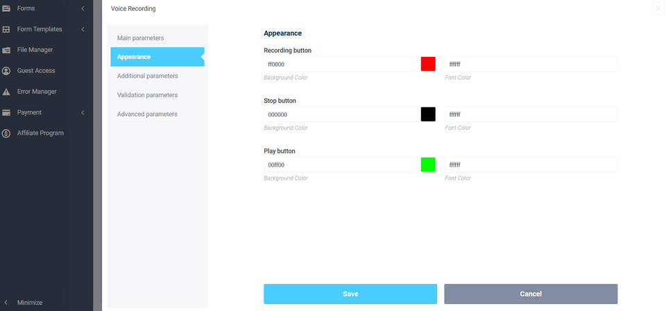 New form element “Voice recording” 3