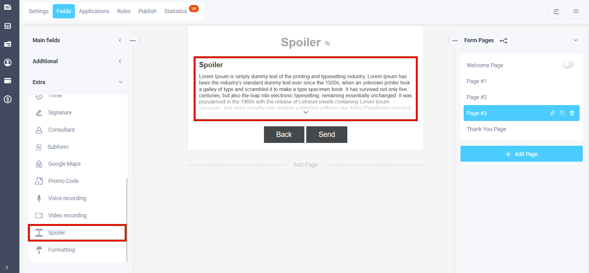 Spoiler and data formatting block