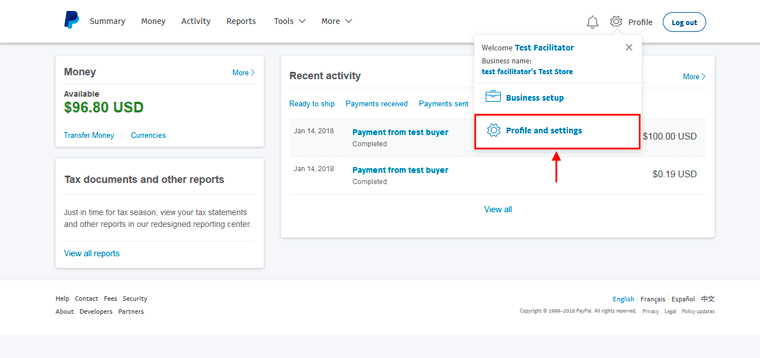 paypal profile settings