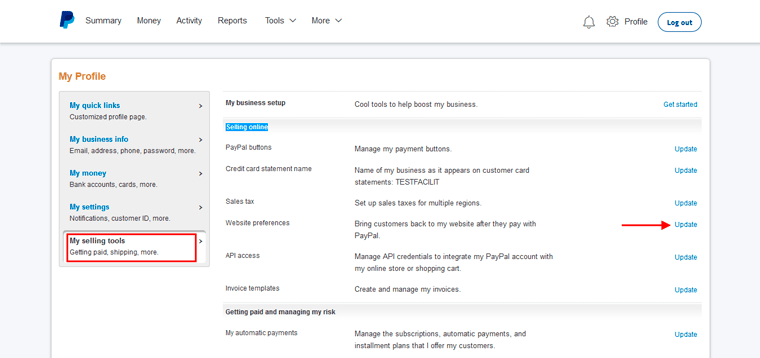 Setting up the Return URL in Paypal